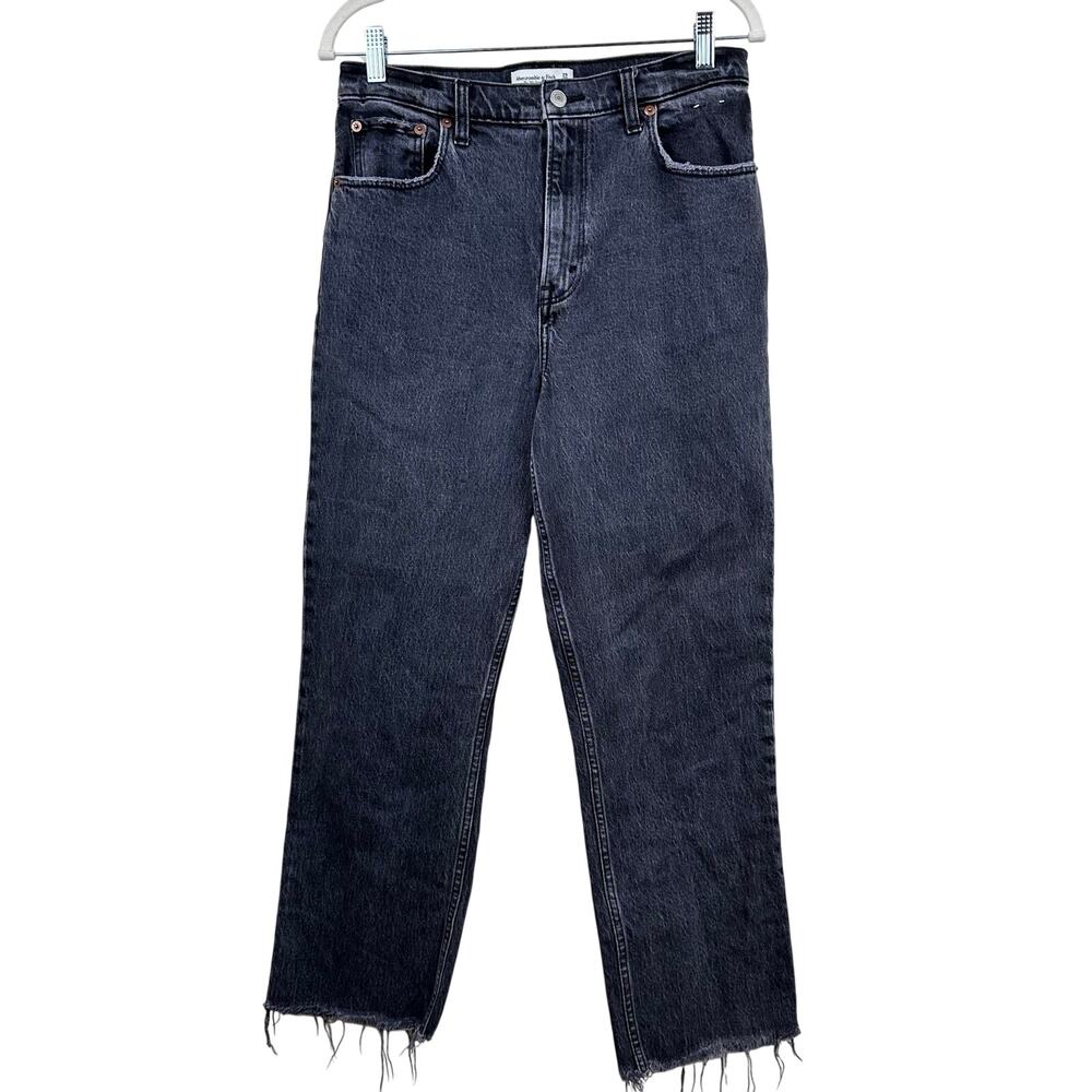 Abercrombie & Fitch 90’s Straight Ultra High Rise Jeans Raw Hem Crop Black 29